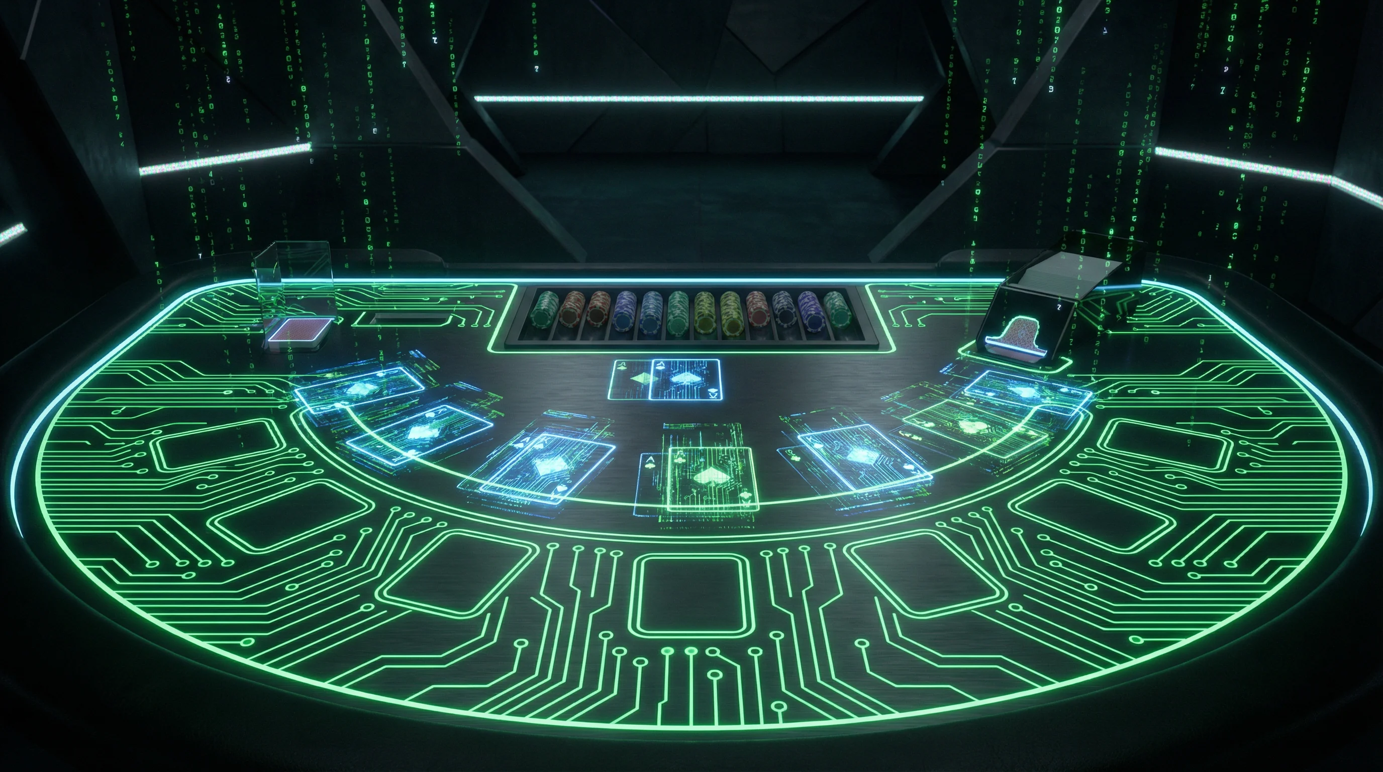Mesa de blackjack digital com design cyberpunk no ganheibet